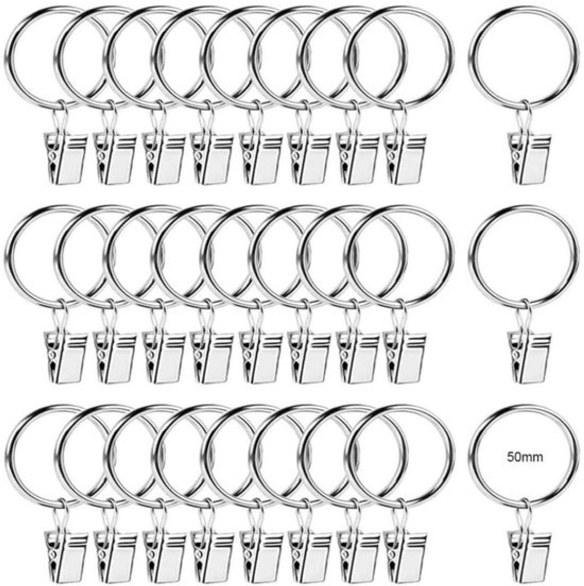 Gordijnringen 50 mm - Gordijnclips - Gordijnhouder - Douchegordijn - Gordijnen - Set van 30 stuks - Gordijnhaak