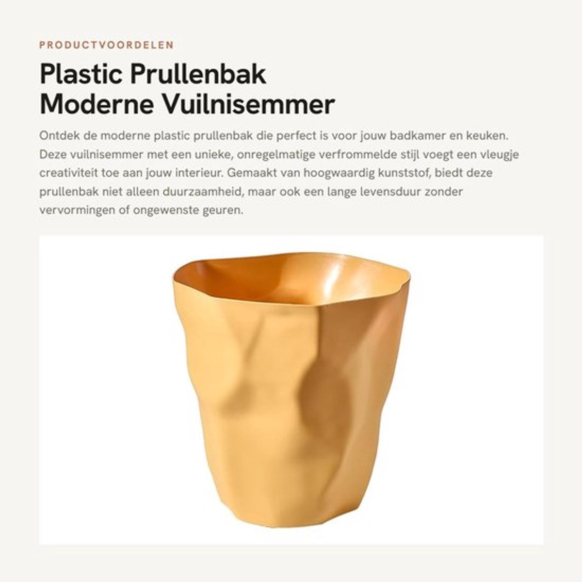 Prullenbak Modern Design - Kunststof - Compact - Vuilnisbak - Badkamer/Keuken - Duurzaam Materiaal - Vuilnisemmer