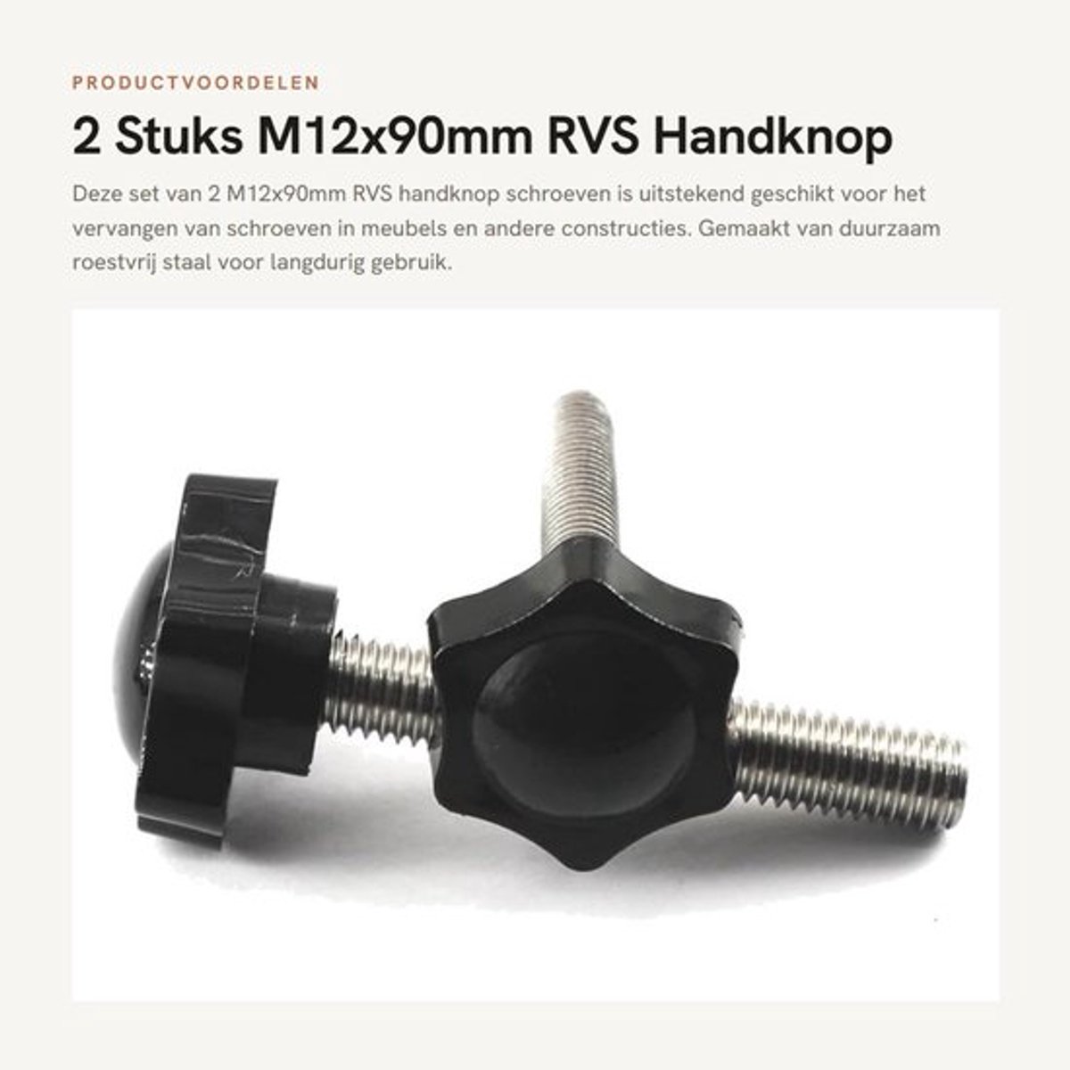 Handknop 48mm - Mannelijke Draad 12mm - Aanscherping Schroef - Roestvrij Staal - Hoogwaardig Kunststof - Duurzaam en Eenvoudig te Installeren - Aandraaiknop