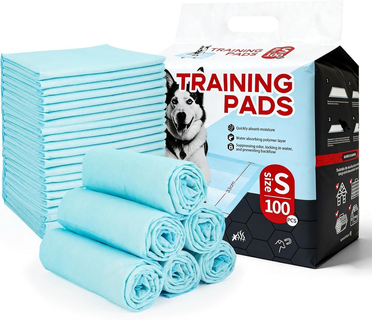 SnelShoppen - 100 Stuks Honden Trainingspads 33 x 45 cm, Actieve Koolstof, 6-laags Lekvrije Wegwerp Puppy Pads, Absorberende Mat voor Droge Puppies en