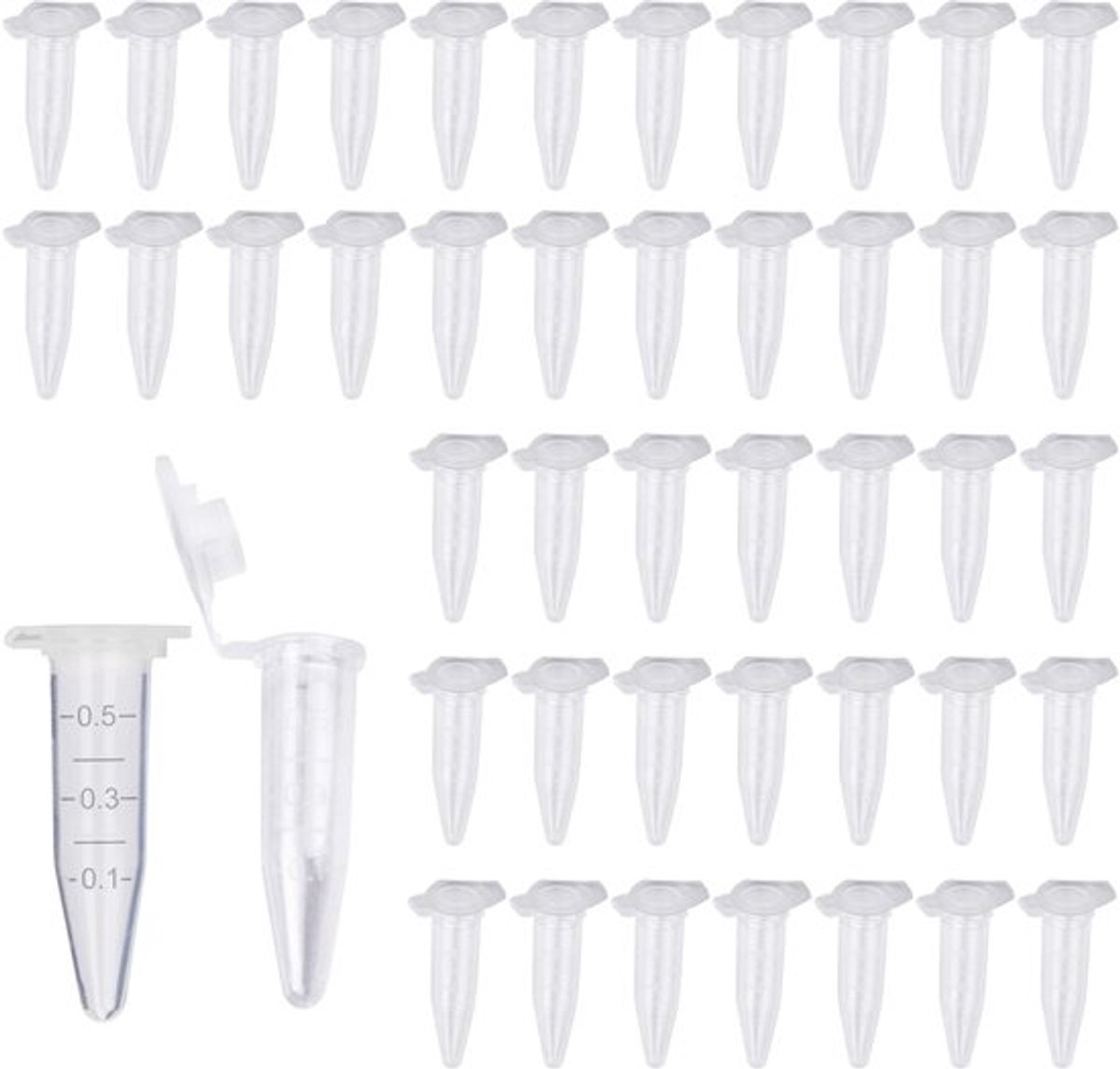 Centrifugebuisjes 500 stuks - Kunststof - Gegradueerd - Transparant - 0,5 ml - Kliksluiting - Geschikt voor laboratorium - Reageerbuis