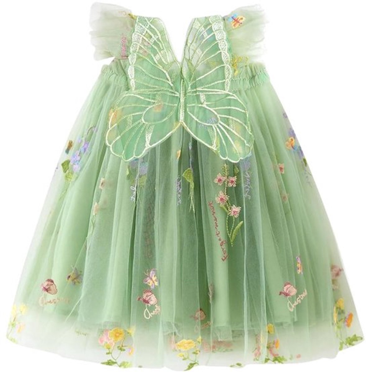 Feestjurk met Tule en Vlindervleugels - Prinsessenjurk Meisje - Verjaardagsjurk - Bruiloft - Zomerjurk Peutermeisjes - Bloemenkant