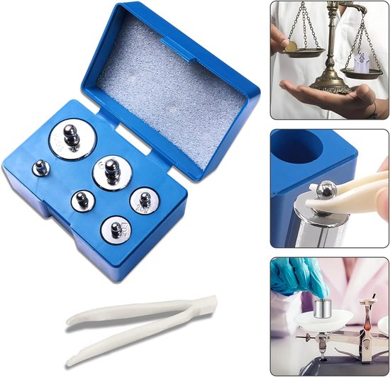 SnelShoppen - Chromen Kalibratiegewichten Set 205g - 6 Stuks (100g, 50g, 2x 20g, 10g, 5g) met Tangen voor Digitale Weegschalen & Juweliers — afbeelding 2