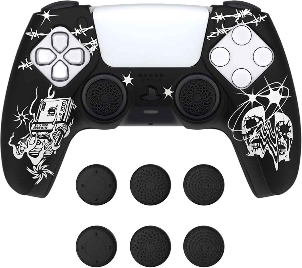 SnelShoppen - Silicone Case voor PS5 Controller - Antislip Grip, 6 Inch Caps, Dockable Beschermhoes, Comfortabele Aanraking, Extra Bescherming - Pure