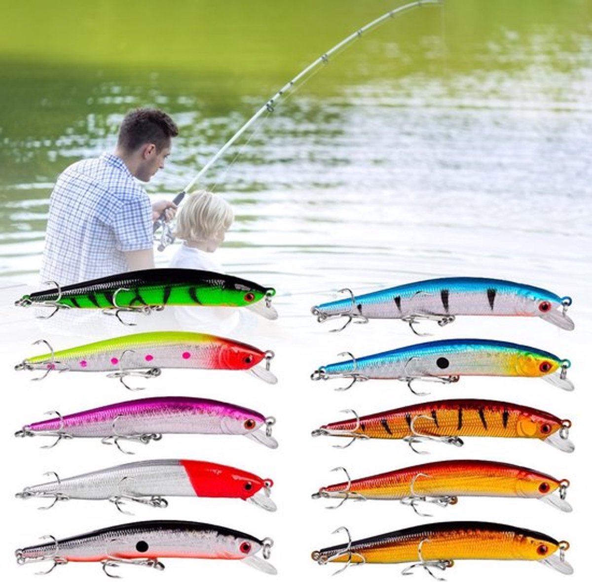 Minnow 10 Stuks - Kunstmatig Aas - Levensechte Swimbait - 3D Ogen - 10 cm - Zoutwater/Zoetwater Vissen - Kunstaas