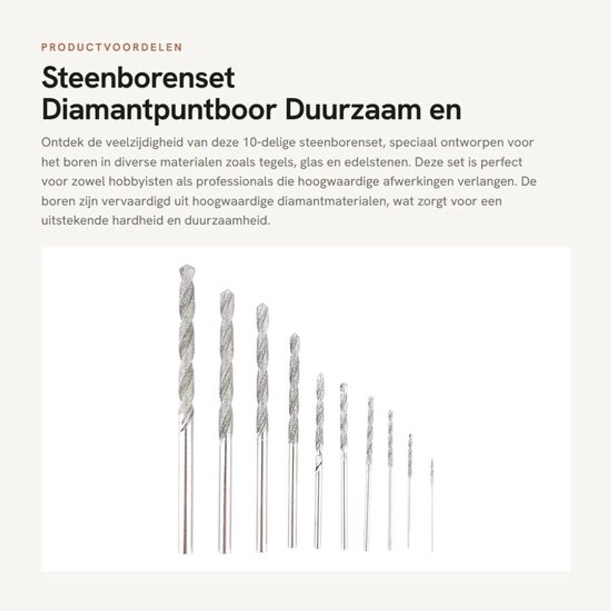 Steenborenset - Diamantpuntboor - Duurzaam en sterk - 10-delige set - Voor tegelglastegelsieraden - Geschikt voor hobby en professioneel...