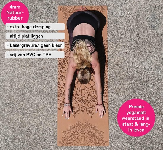 Premium yogamat kurk antislip: gemaakt van natuurlijk rubber, antislip & kurk, natuurlijk & duurzaam, royale afmetingen (183 x 66 x 0,4 cm), yogamat kurk antislip, draagriem, vrij van van premium — afbeelding 5