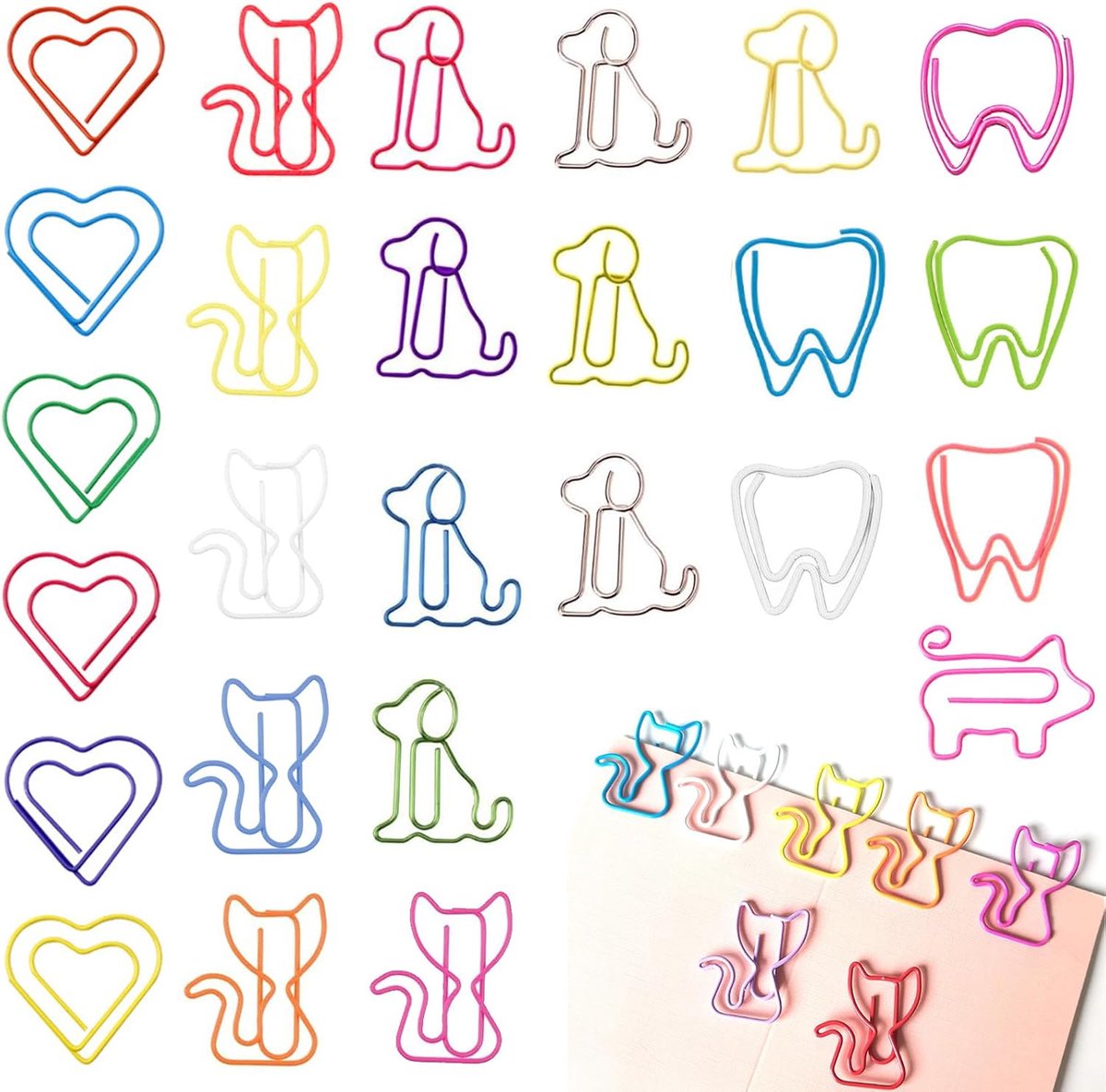 Papierclips set van 100 - Dierenmotieven - Kleurrijke ontwerpen - Creatieve kantooraccessoires - SnelShoppen