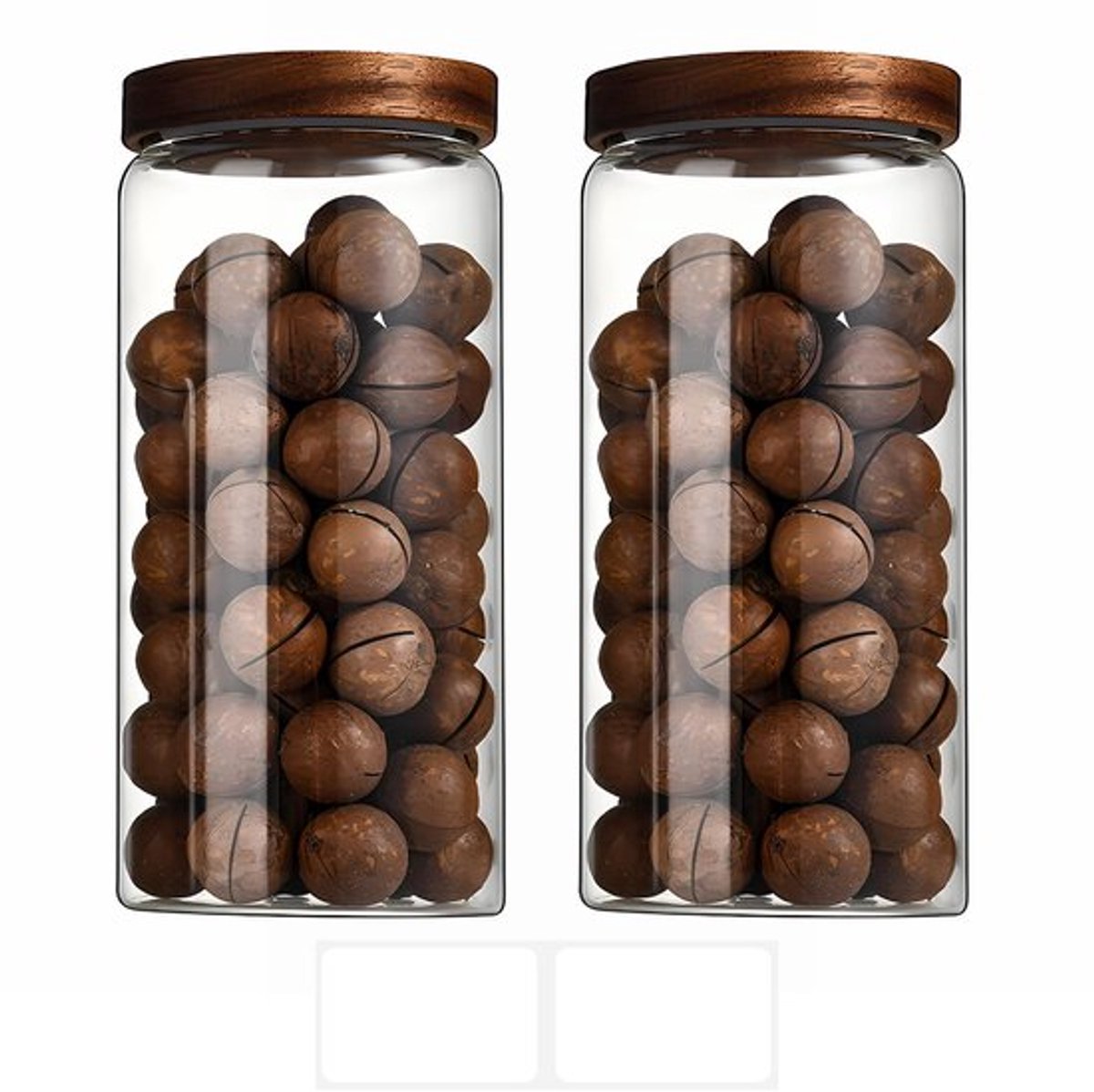 Voorraaddozen Set 2 Stuks - Luchtdicht - Houten Deksel - Glazen Potten - 1250 ml - Ruimtebesparend - Opslagpotten