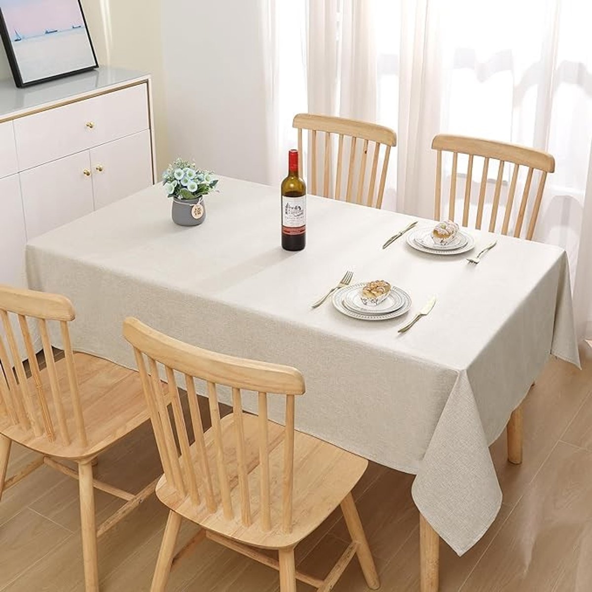 Tafelkleed met linnenlook, afwasbaar en waterafstotend, 100 x 140 cm, beige