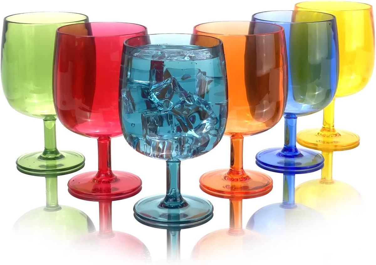 SnelShoppen - 12 oz onbreekbare acryl wijnglazen set van 6, herbruikbare gekleurde plastic bekers, stapelbaar, vaatwasmachinebestendig, BPA-vrij, idea
