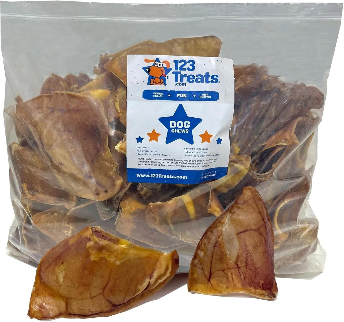 SnelShoppen - 123 Treats Hond Kauwsnacks met Hele Varkensoren - 100% Natuurlijke Varkensoor Hondensnacks (100 Stuks) - Gezond en Lekker