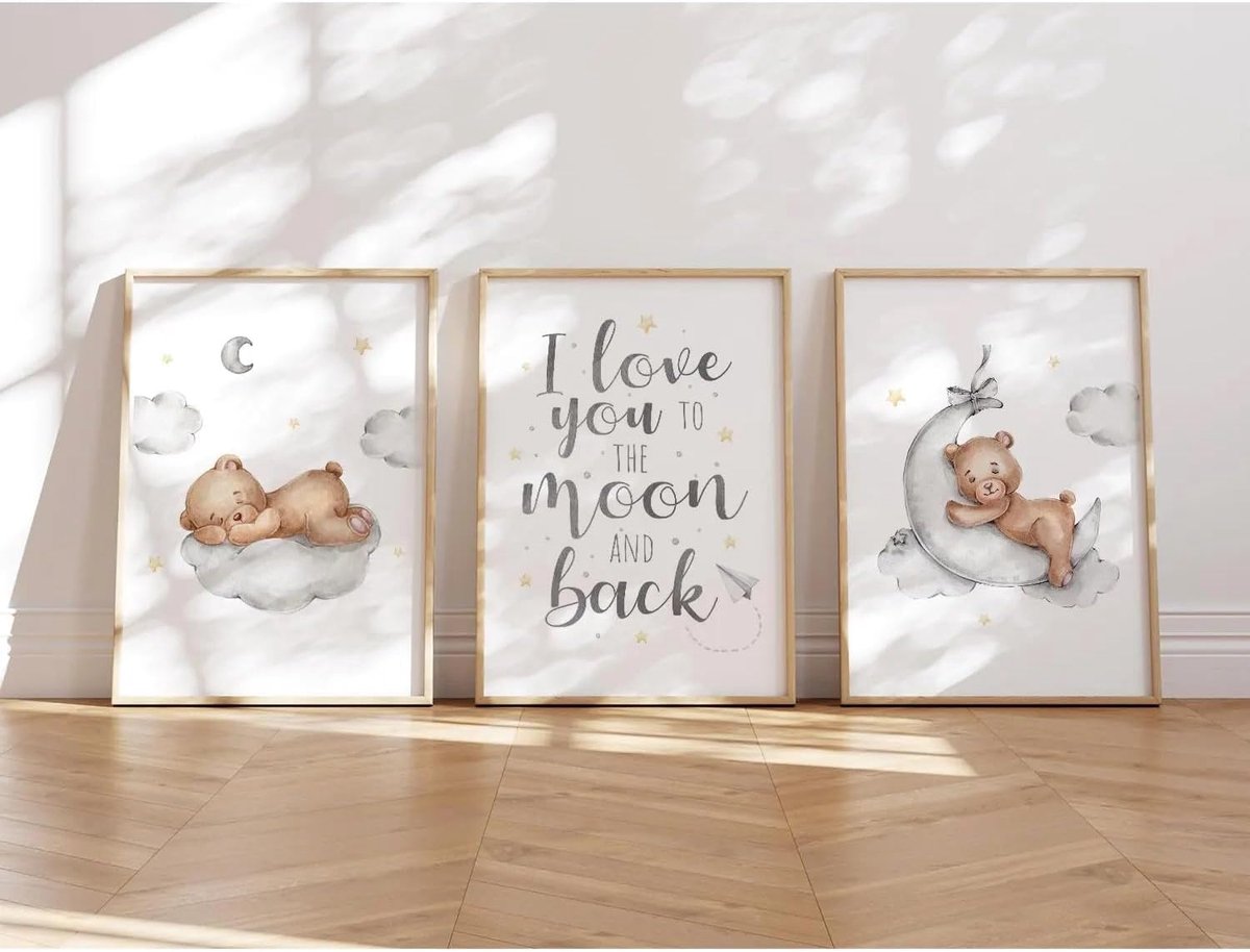 SnelShoppen - Kinderkamer Posters Set - 3 Wanddecoratie Posters met Schattige Dieren en Zinnen - Kleurige Regenboog Decoratie voor Baby- en Kinderkame