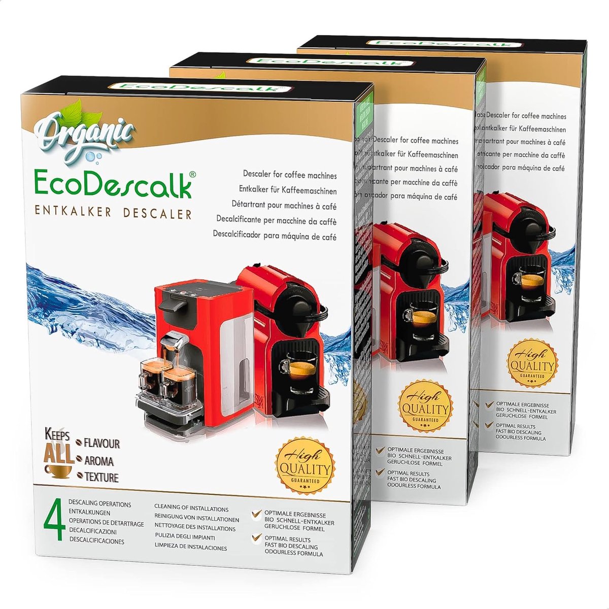SnelShoppen - EcoDescalk Ecologische Ontkalker 3 x 4 Monodose Zakjes - 100% Natuurlijk Poeder voor Koffiemachines en Volautomatische Apparaten - Ontka