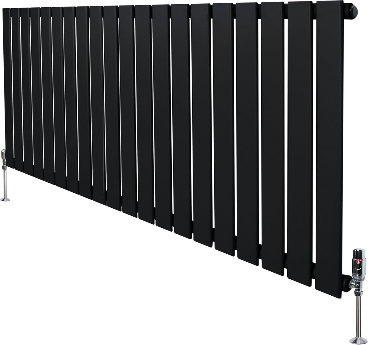 SnelShoppen - Design Radiator & Thermostaatkraan 600x1400mm Modern Dubbele Paneel Matt Zwart Carbon Staal Horizontaal Hoge Warmteafgifte