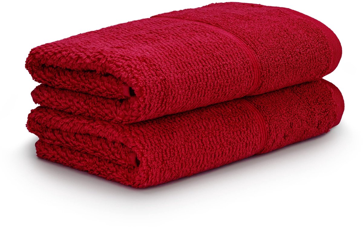 SnelShoppen - Set van 2 Frottana Parel Handdoeken 50x100 cm - 100% Katoen - Robijnkleurige Badhanddoeken voor Thuis, Sport en Wellness