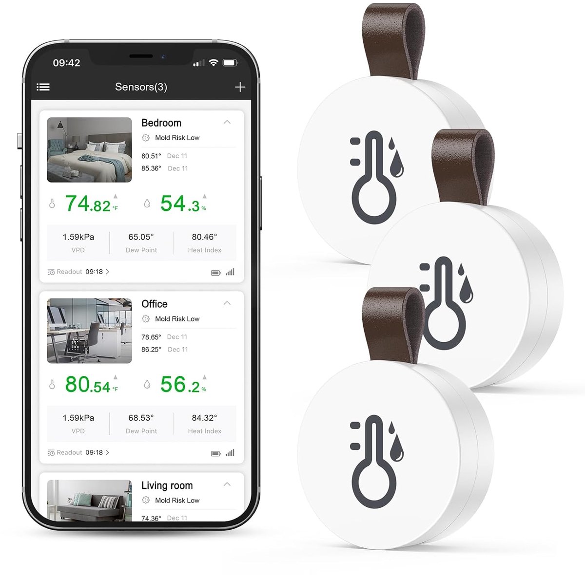 SnelShoppen - Verbeterde Draadloze Thermometer Hygrometer met Bluetooth, Nauwkeurige Binnentemperatuur en Vochtigheidssensor, Gegevensexport voor Huis