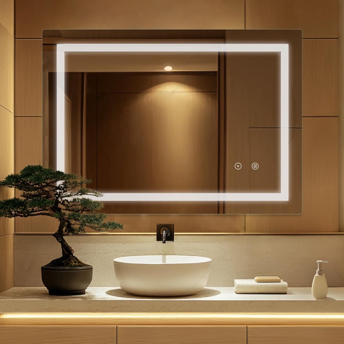 SnelShoppen - Led-badkamerspiegel 70 x 90 cm, Wandspiegel met Anti-condens en Verlichtingsfunctie, Modern Design voor Badkamer en Slaapkamer
