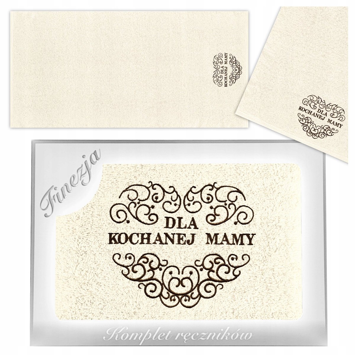 KONEY - Badhanddoek - 70 x 140 cm - Ecru - 420 g/m² - met borduring Mama & Papa