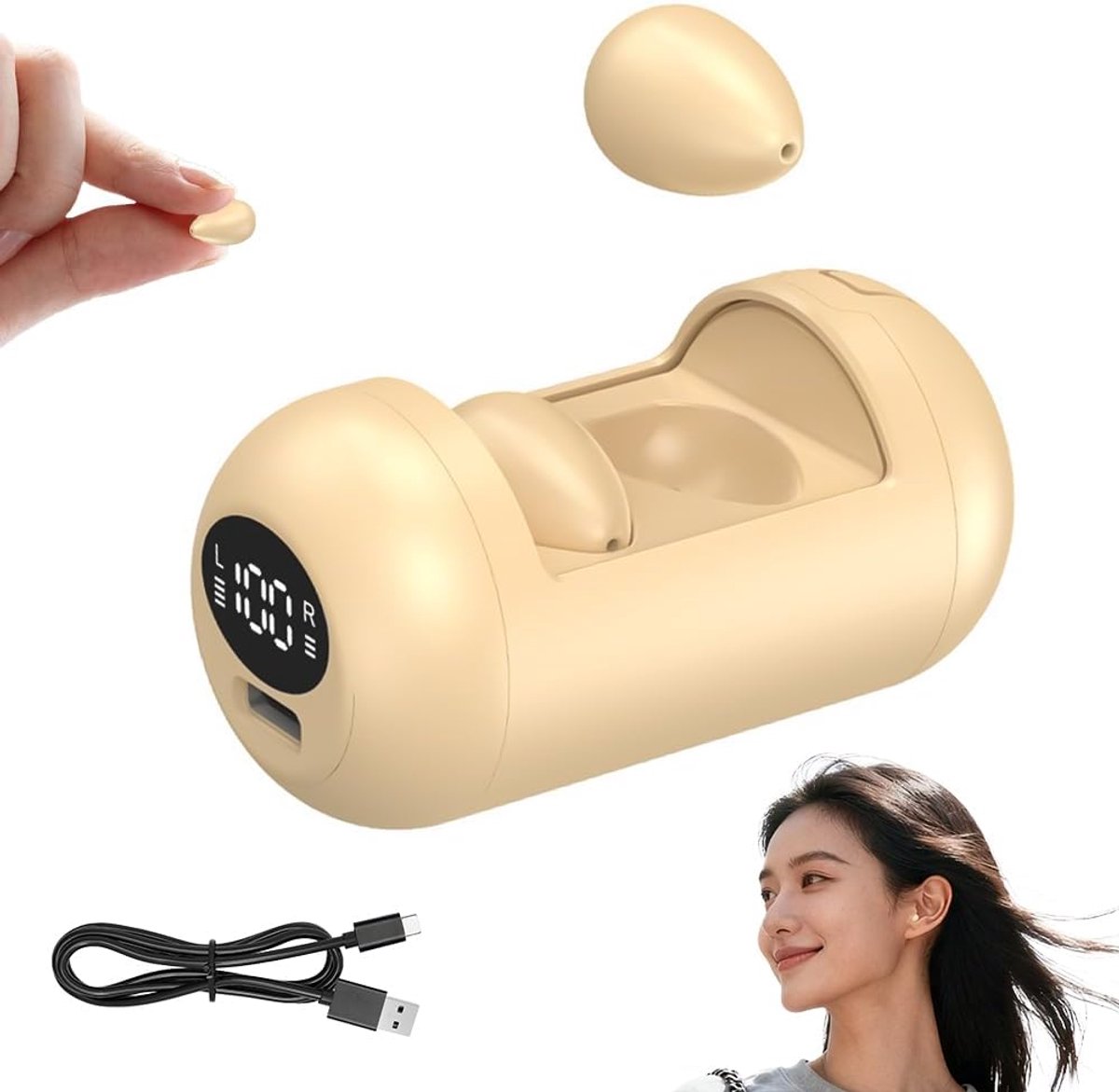 SnelShoppen - KQWVZ Mini Onzichtbare Hoofdtelefoon Bluetooth Draadloos, Onzichtbare Kleine Slaap Hoofdtelefoon, In-Ear Draadloze Oordopjes Voor Sport,
