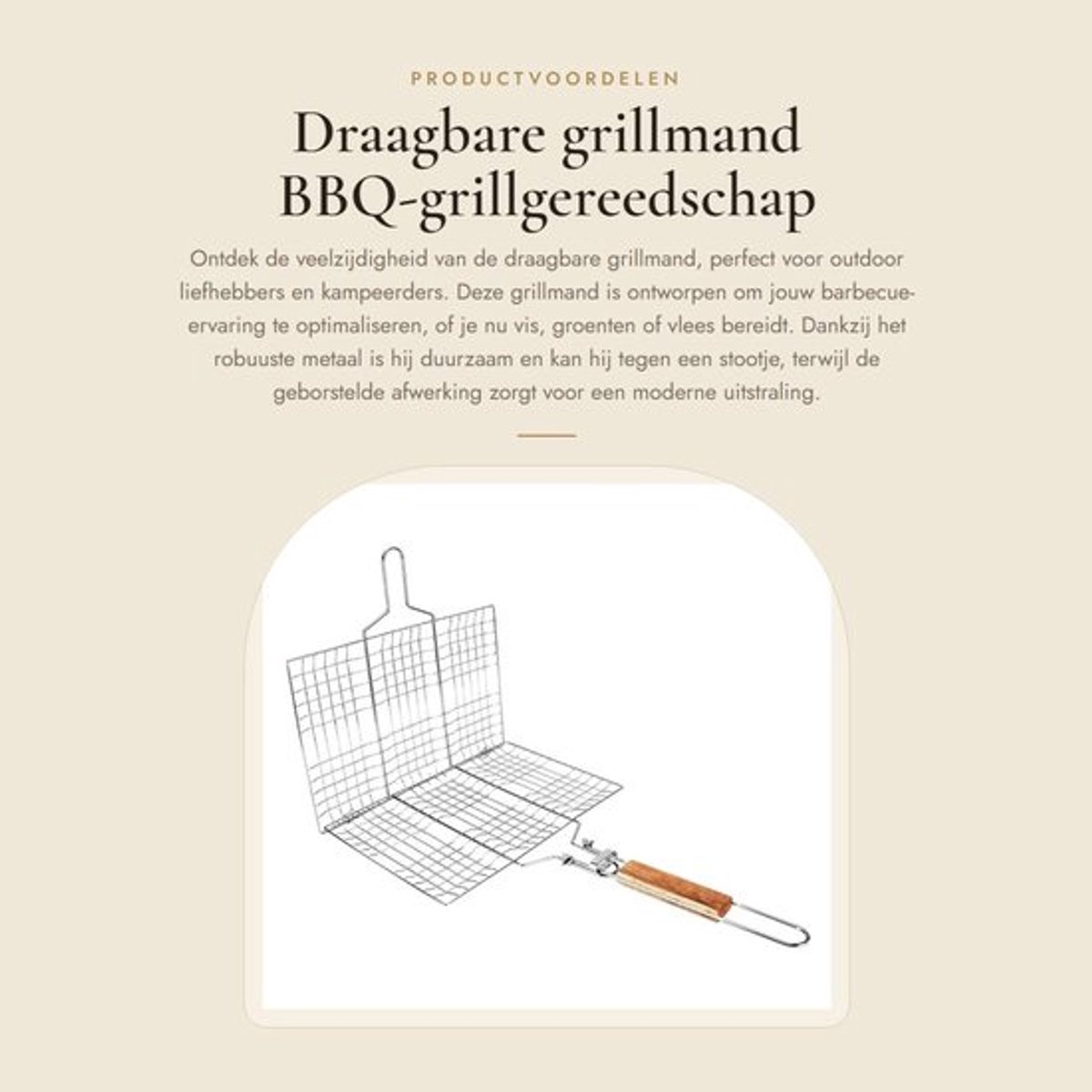 Grillmand Draagbaar - BBQ Accessoires - Metaal - Inklapbaar Handvat - Stevig en Duurzaam - Geschat Gewicht 519 g - Barbecuegrill