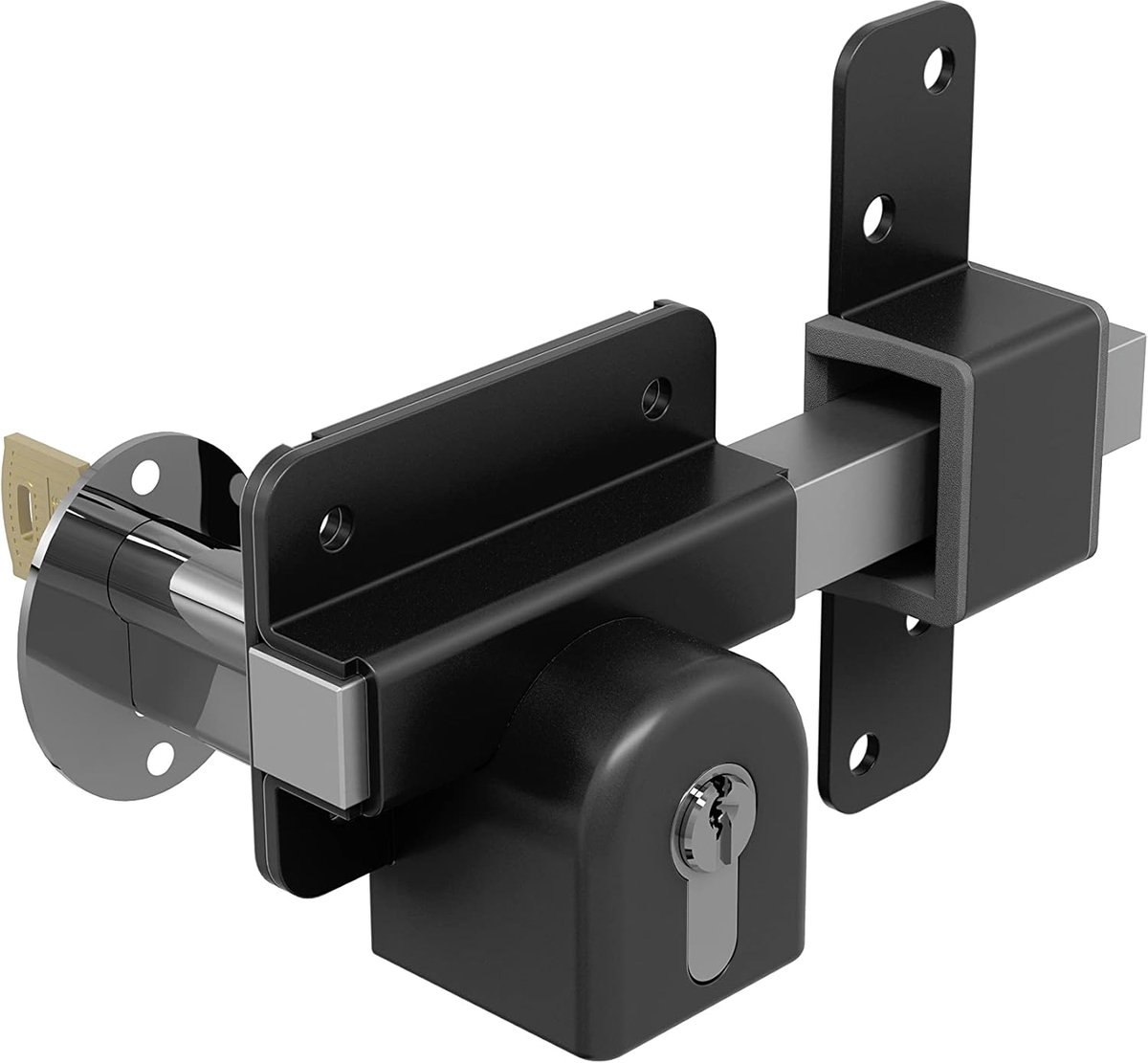 SnelShoppen - Euro Long Throw Lock 50mm, Dubbele P11 Sloten, Roestvrij Staal, Zwart, Ideaal voor Buiten, Tuin, Schuur en Hekken
