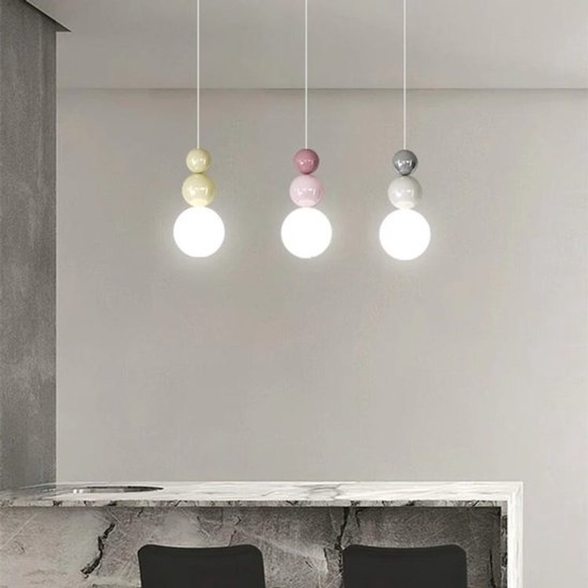 Moderne Scandinavische LED-hanglamp, crèmekleurige plafondlamp, in hoogte verstelbaar, ges