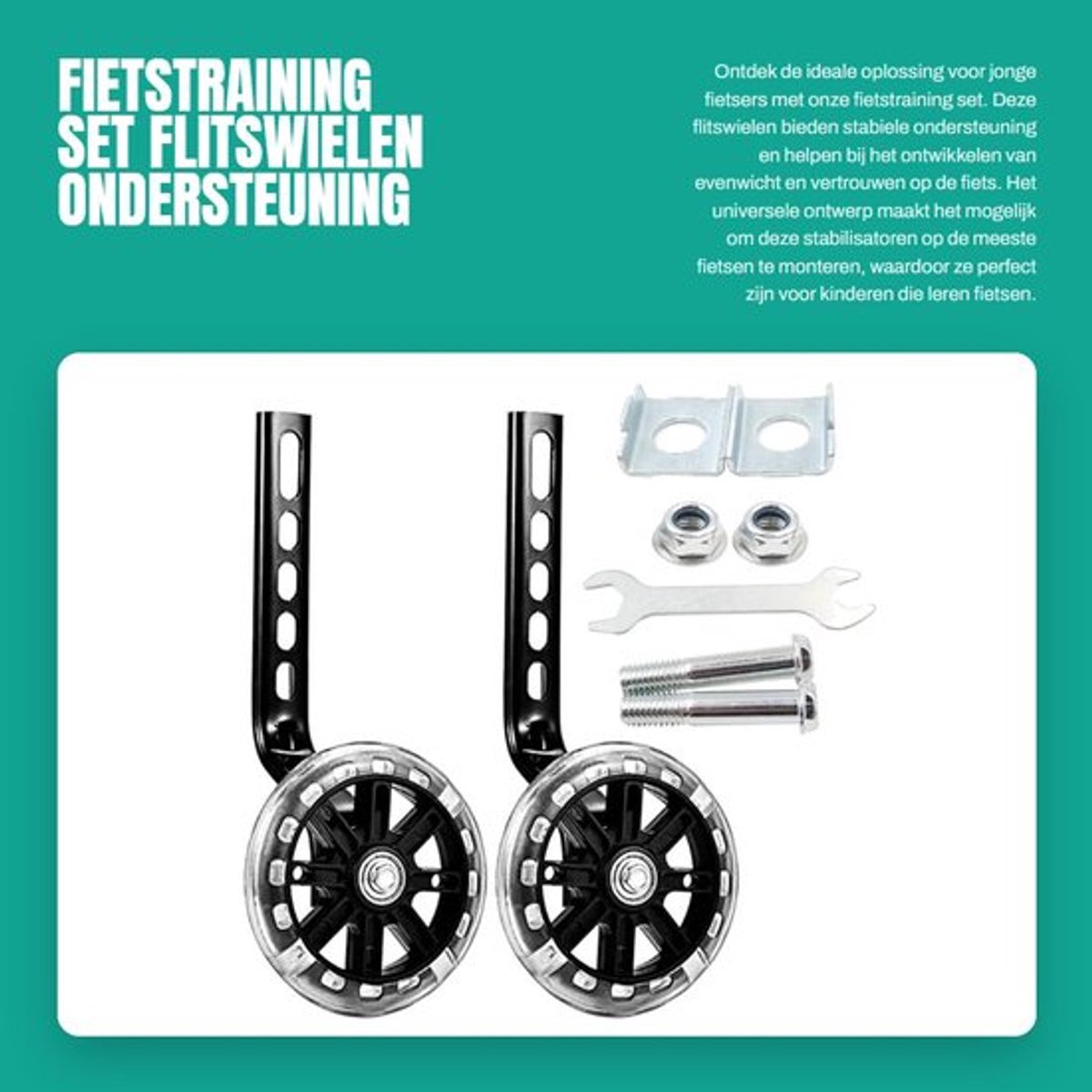 Fietstraining Set - Flitswielen - Fietsstabilisatoren - Steunwielen - Universele Fiets-trainingswielen - Verstelbare Montagebeugels - Fietshulpwielen