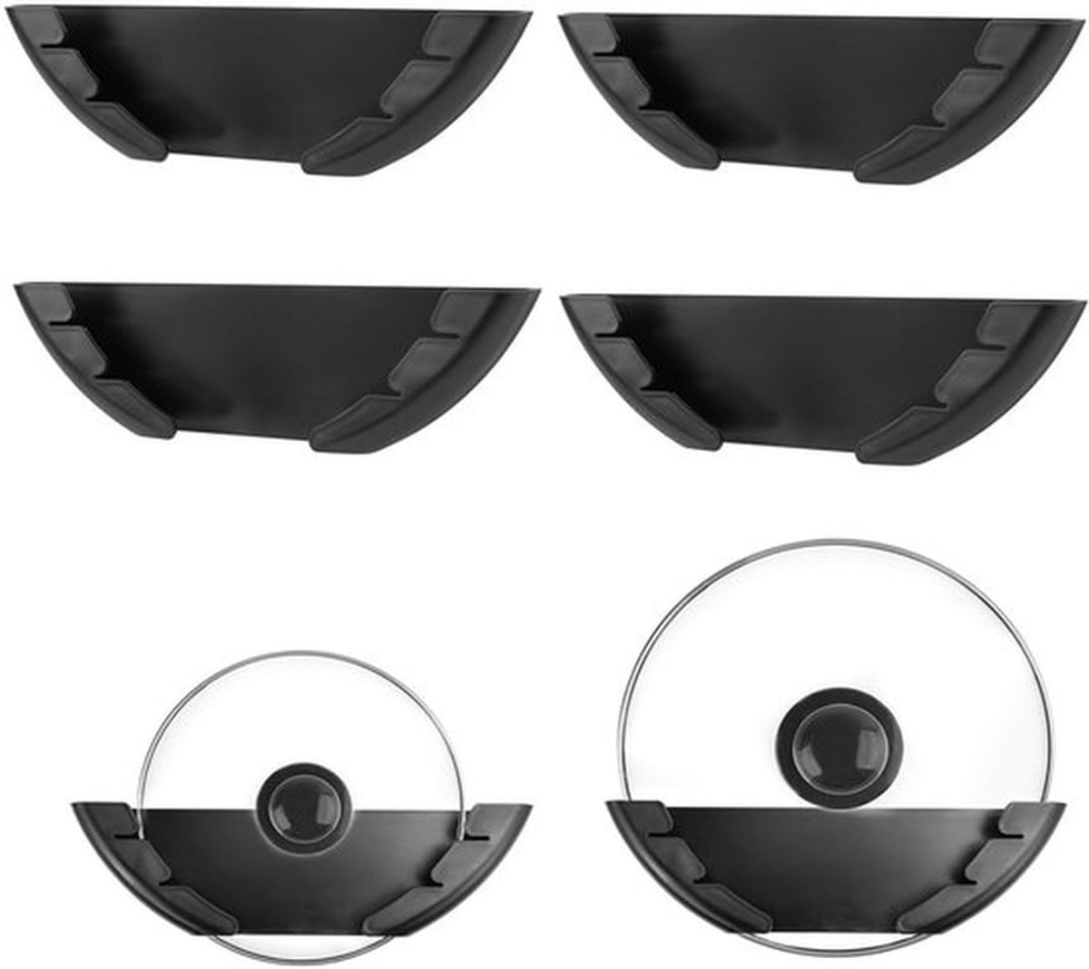 Dekselhouder Zwart - 4-delige Set - Kunststof Organizer - Voor Pannendeksels 15-32 cm - Muur/Deur Bevestiging - Maximaal 8 kg - Dekselorganizer