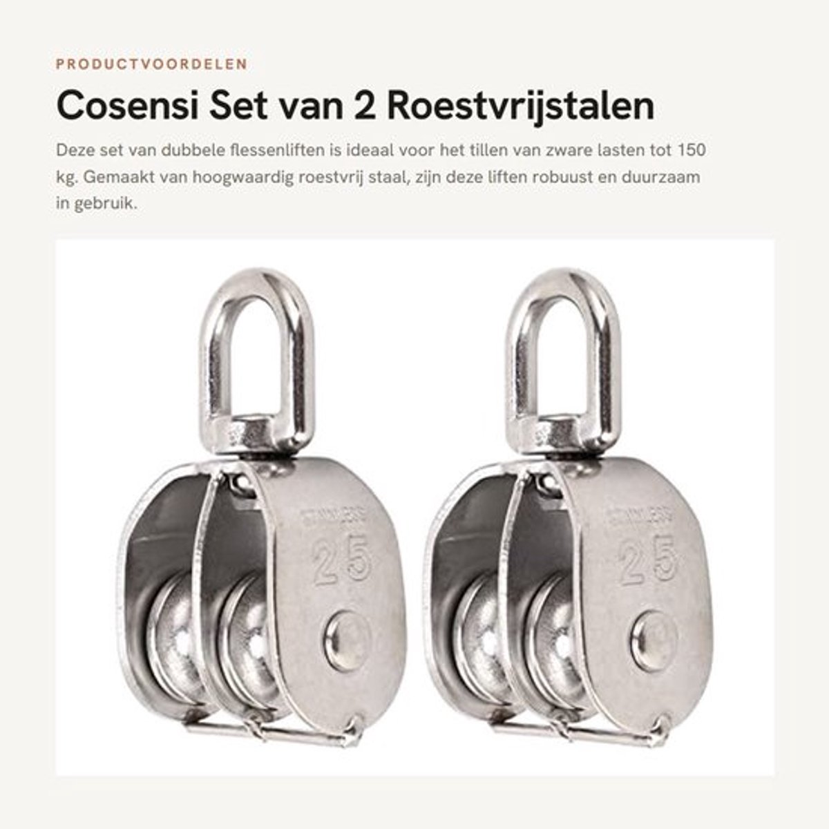 Set van 2 Roestvrijstalen Dubbele Flessenliften 150 kg