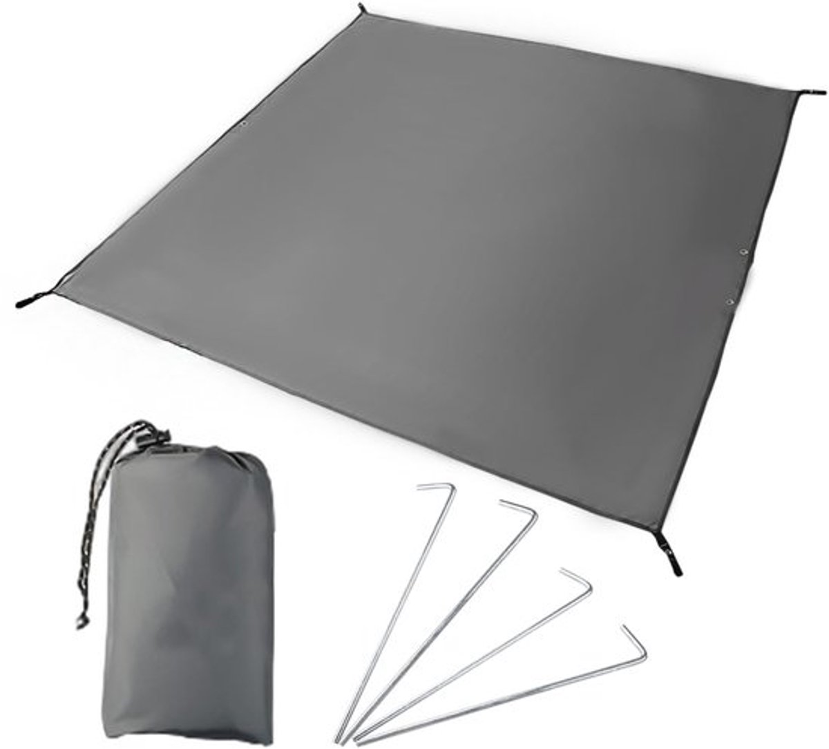 Campingtentzeil 150 x 210 cm - Waterdicht - Multifunctioneel Zeil - Opbergtas - 4 Haringen - Slijtvast Materiaal