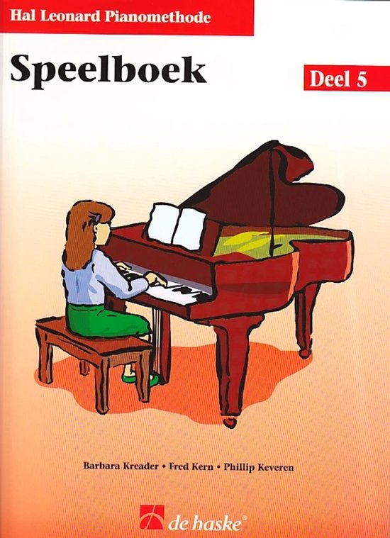 Livre de chansons Volume 5 de la Méthode de Piano Hal Leonard avec une fille jouant du piano sur un piano rouge.