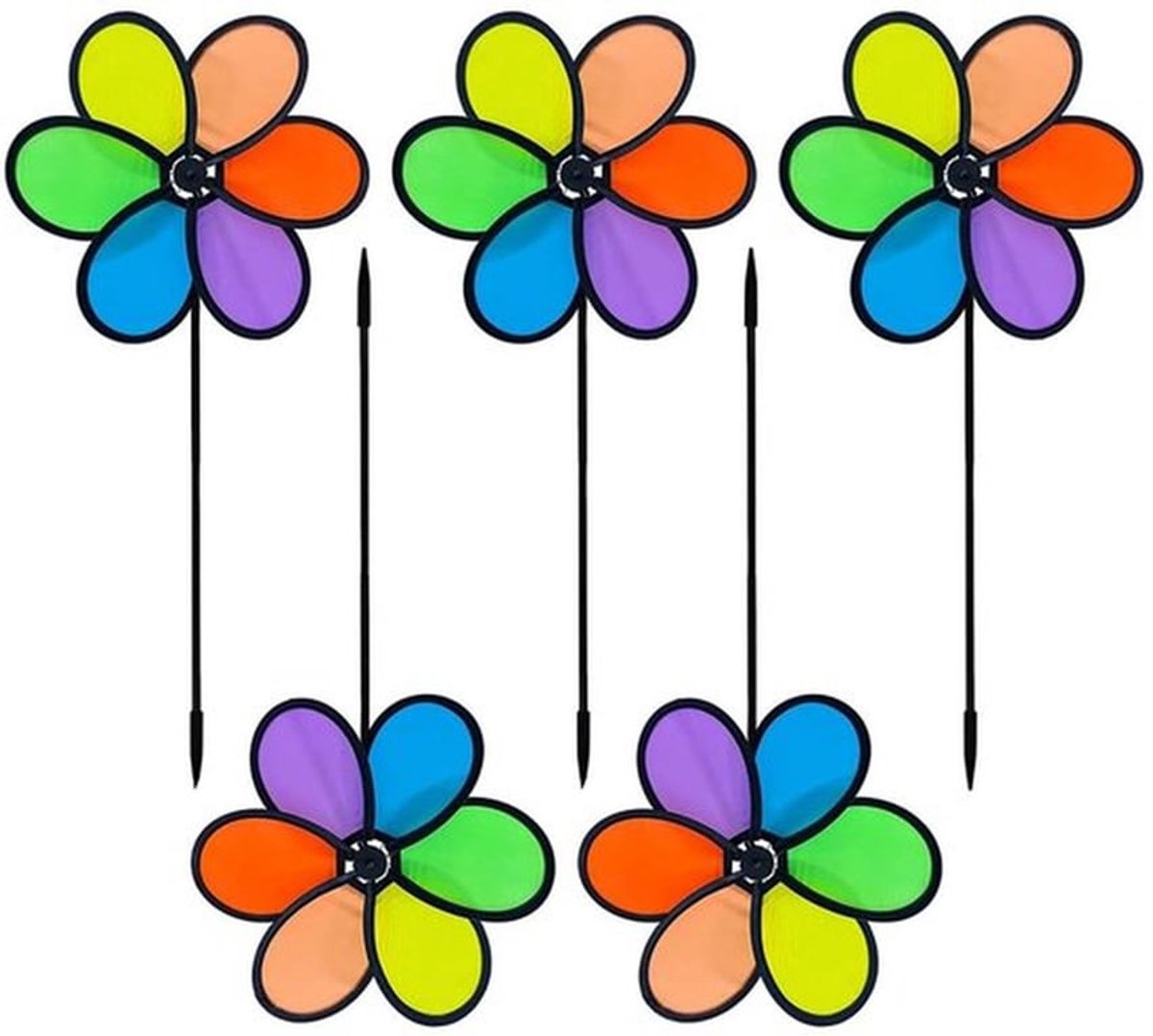 Set van 5 Kleurrijke Tuinwindmolens 20-inch