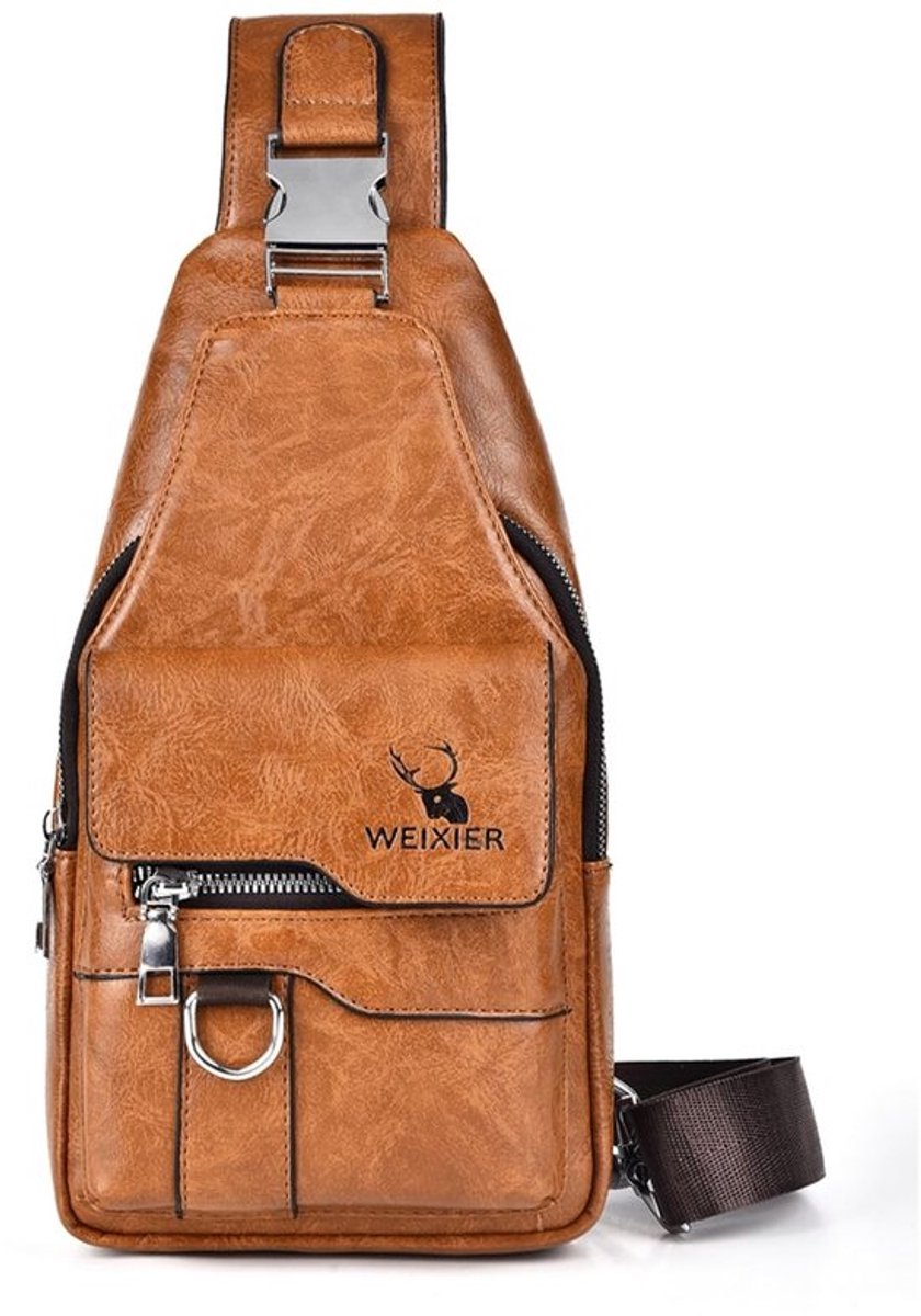 Aucuu Sling tas, heren schoudertas, borsttas schoudertas, crossbody tas, reizen sling tas, PU lederen waterdichte heren rugzak, vintage crossbody rugzak voor casual outdoor wandelen reizen fietsen