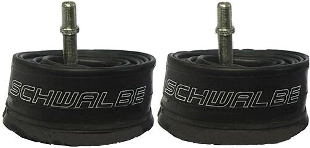 SnelShoppen - 2x Fietskamer 12 inch met 45 Graden Autoventiel + 3 Schwalbe Bandenheffers voor Kinderfiets, Buggy, Pram - Inclusief Reflecterende Strap