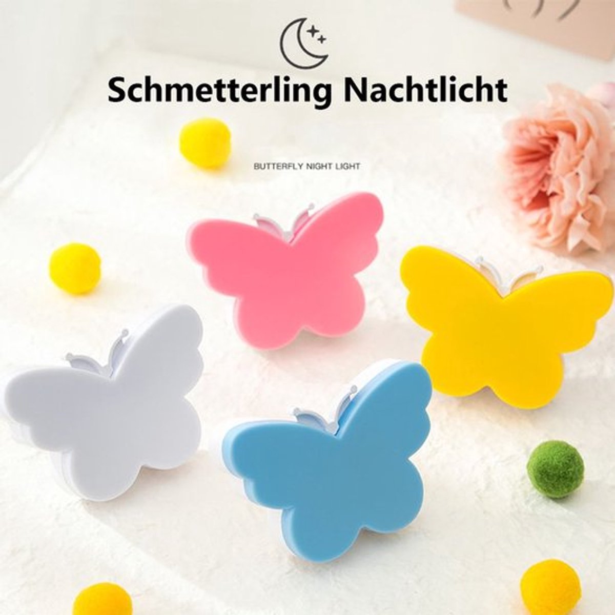 LED-nachtlampjes in de vorm van een vlinder, lichtgevoelig, geschikt voor stopcontact, vlinderdesign, 4 stuks.