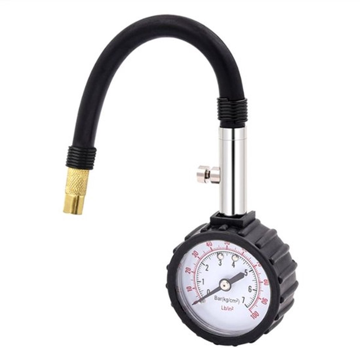 Reifendrukmeter, luchtdrukmeter, nauwkeurige bandenspanningsmeter met flexibele slang, lichtgevende wijzerplaat, mechanische luchtdrukmeter voor Schrader-ventiel van fiets, motorfiets, auto, SUV