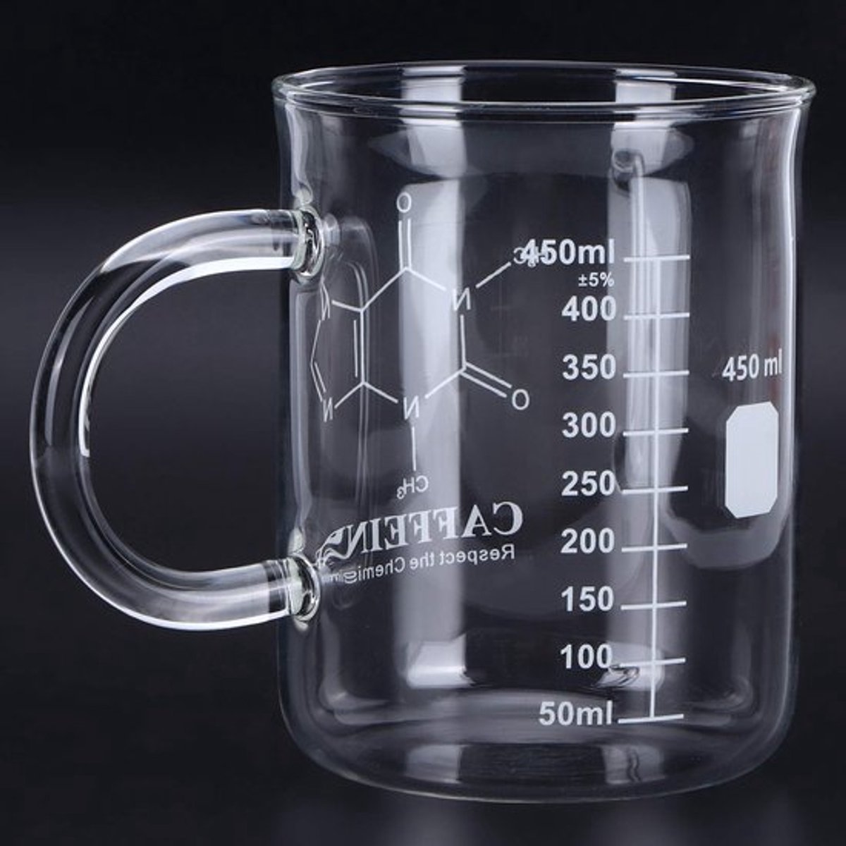 Maatbeker Borosilicaatglas - Koffiemok Caféïne Molecuul - Geschikt voor Koffie/Thee - Magnetronbestendig - Ideaal Cadeau voor Wetenschapsliefhebbers