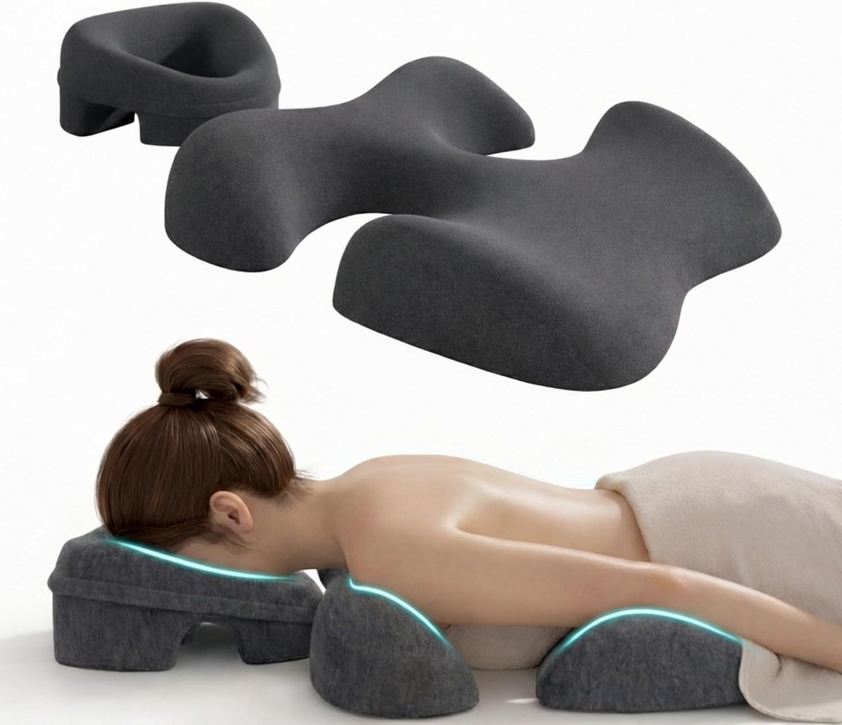 Comfortabel massagekussen voor bed en stoel, traagschuim gezichtskussen met ergonomische ondersteuning en ontspannende functies