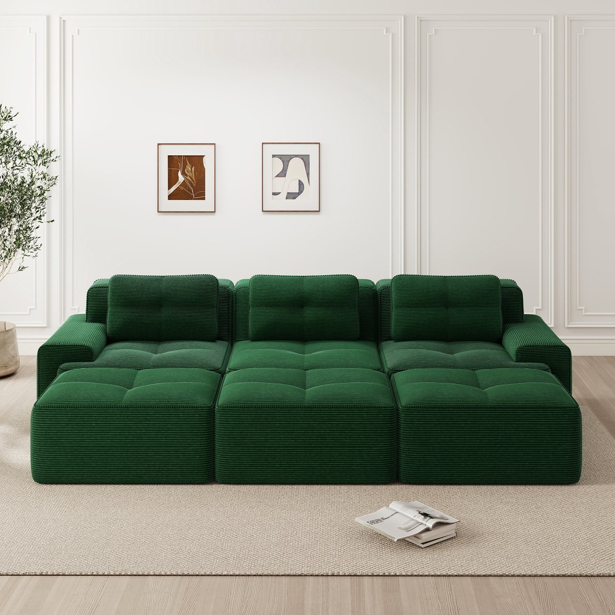 STILVORA Hoekbank 293 x 177 x 69 cm - Modulaire Slaapfunctie Met 3 Hockers - Voor Woonkame