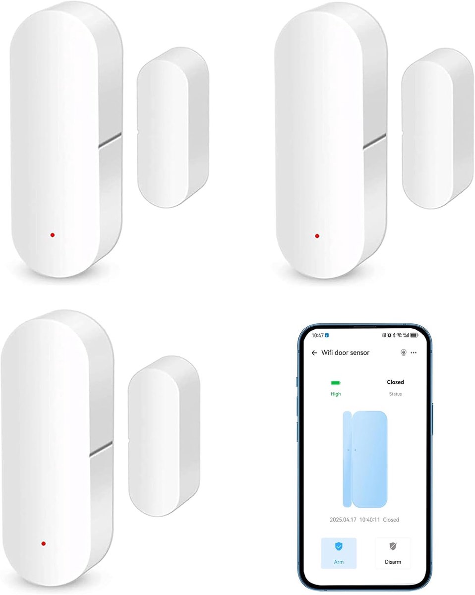 SnelShoppen - Slimme Wi-Fi Deursensor - Draadloze Deur- en Raamsensor met App Notificaties, Compatibel met Alexa en Google Assistant (3-pack)