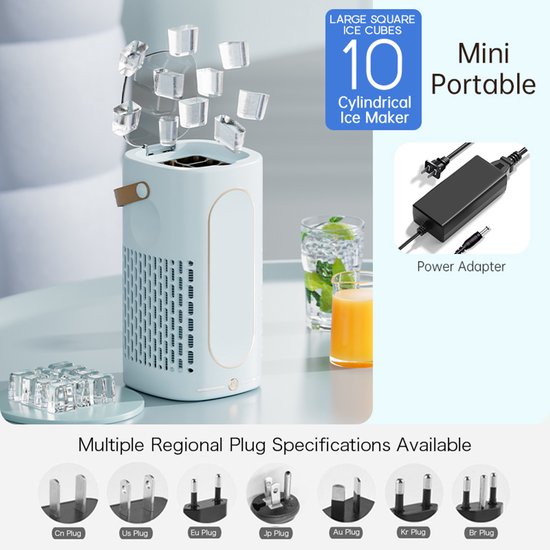 Draagbare mini-ijsmachine voor op tafel - Mini-ijsmaker - Snel ijs maken - Compact en klein - Met leren handvat - IJsblokjesmachine - Geschikt voor thuis, kantoor, kamperen, camper, feestjes en drankjes - Blauw — afbeelding 5