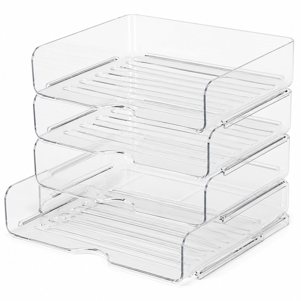 VHV - Brievenbak A4 4 Stuks - Transparante Stapelbare PET Document Organizer - Voor Kantoor, School en Thuis