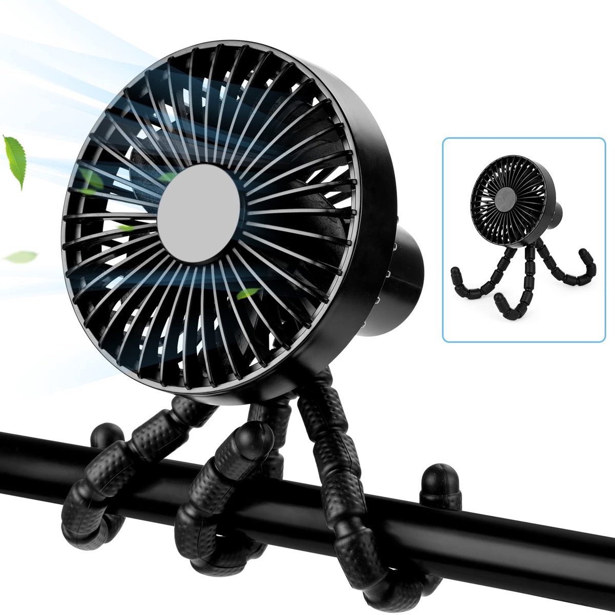 SnelShoppen - Funsland Mini Ventilator USB, Draagbare Handheld Fan met Flexibele Statief, 3 Snelheden Luchtstroom voor Kinderwagens, Autostoelen, Kant