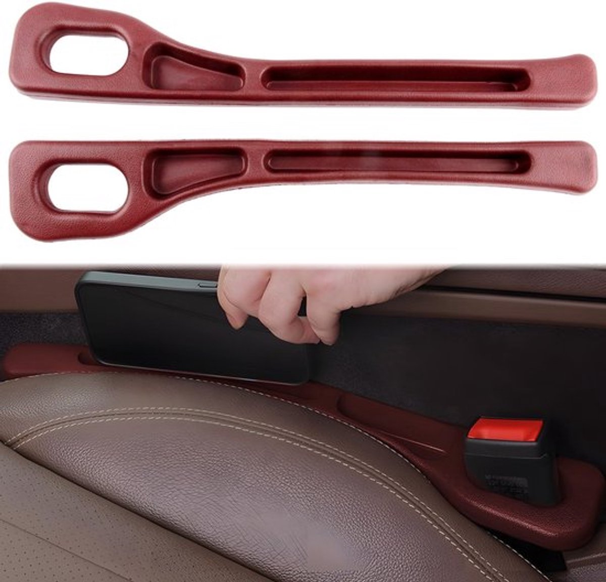 Autostoel Opbergbox Set van 2 - Universele Auto Organizer - Antislip Vuilbak - Organizer voor Kleine Items - Hoogwaardige Materialen - Stijlvol Rood