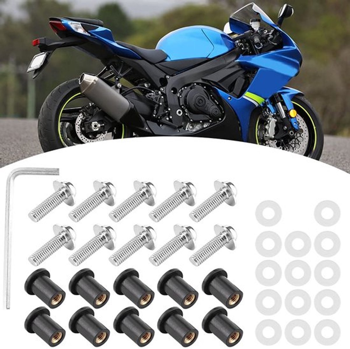 Bubbelschroeven 10 Stuks - Motorfiets Boutmoeren - Universele Montage - Voorruit Sluitringen - Zilver - Schokbestendig - Motorfiets Bouten