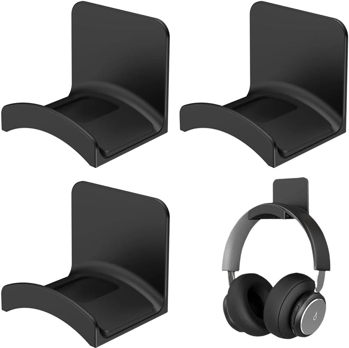 SnelShoppen - Set van 3 universele hoofdtelefoonhouders, bureau-organizer, hoofdtelefoonhouder voor kantoor, thuis, bureau, zwart, voor gebruik met al