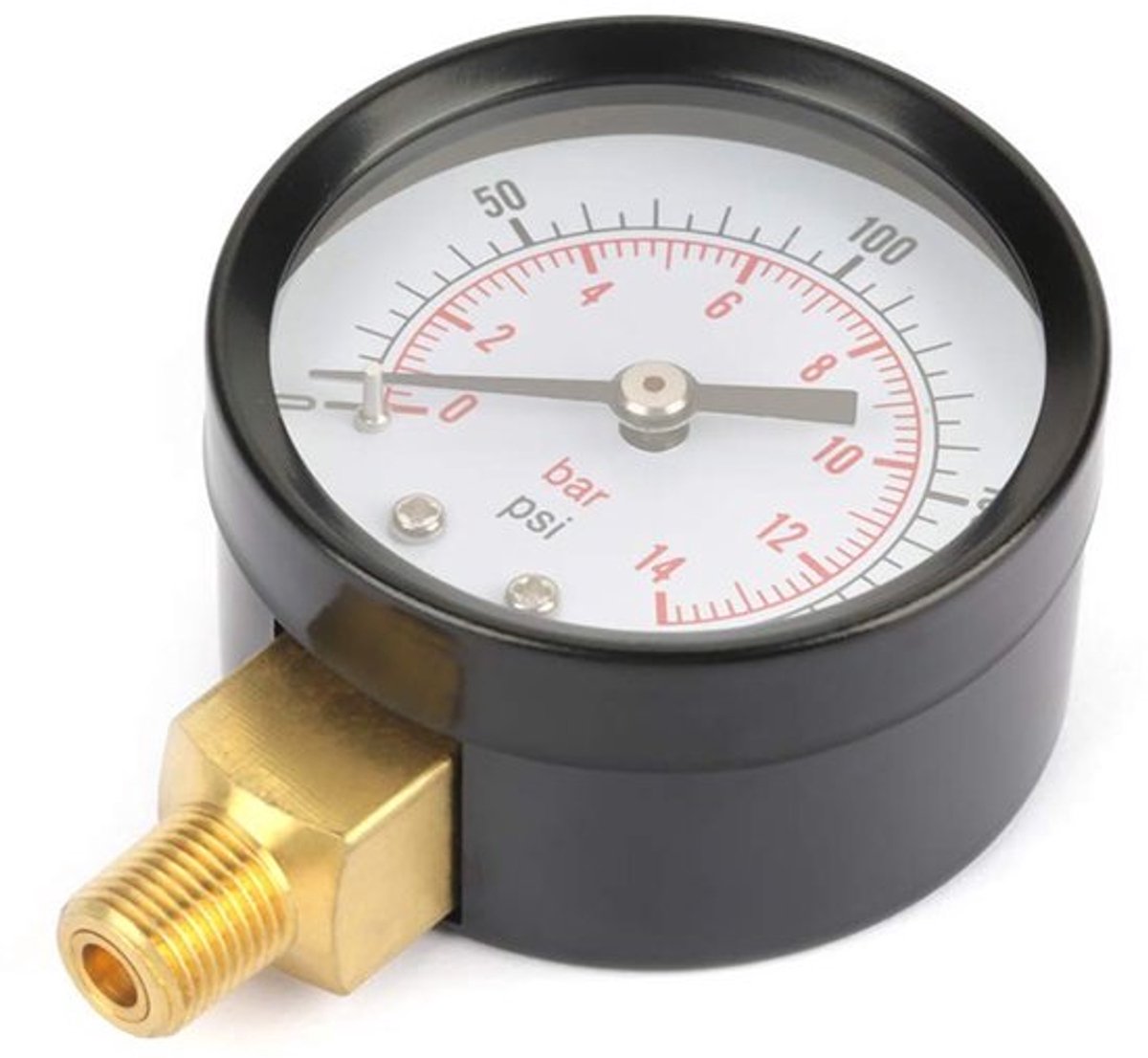 Manometer 0-200psi/0-14bar - Drukmeter - Metalen Behuizing - Eenvoudig te Gebruiken - NPT 1/8" Aansluiting - Stabiele Prestaties