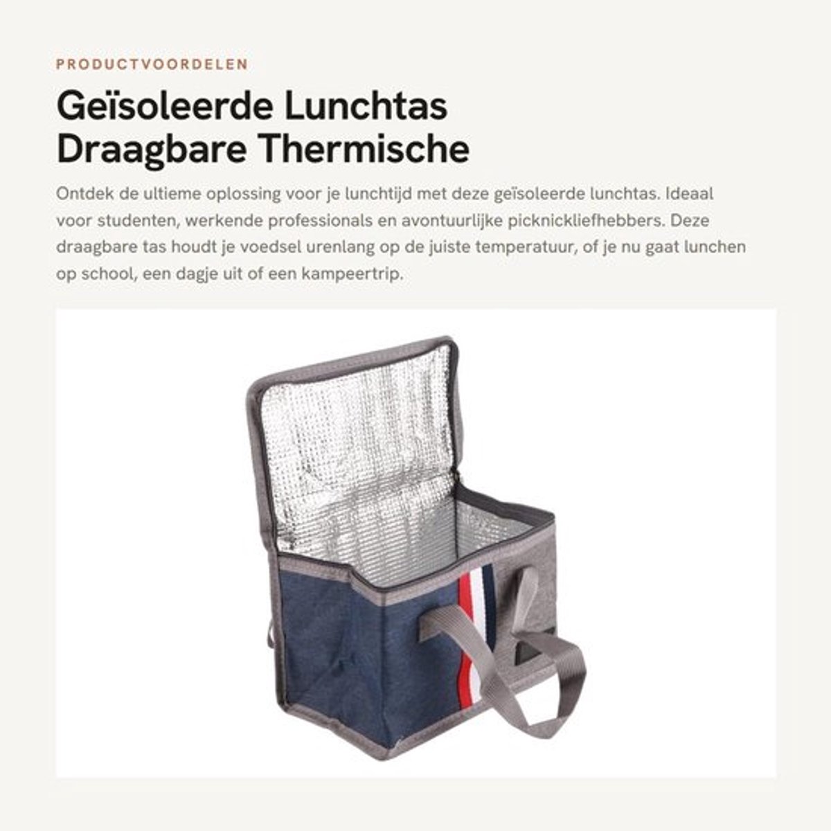 Lunchtas Geïsoleerd - Draagbare Koeler - Multifunctionele Picknicktas - Warmte/Koude Behoud - Ideaal voor Studenten/Werknemers - Milieuvriendelijke Voering - Koeltas
