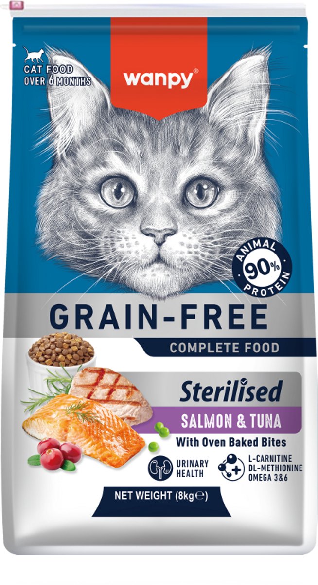 Wanpy Wanpy - Kattenvoer - Droogvoer - Zalm & Tonijn - Sterilised - 8 kg